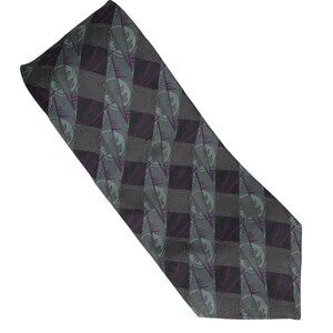 Audrey Buckner Silk Tie Mens Jacquard Black Purple Abstract Geometric VTG 57x4
